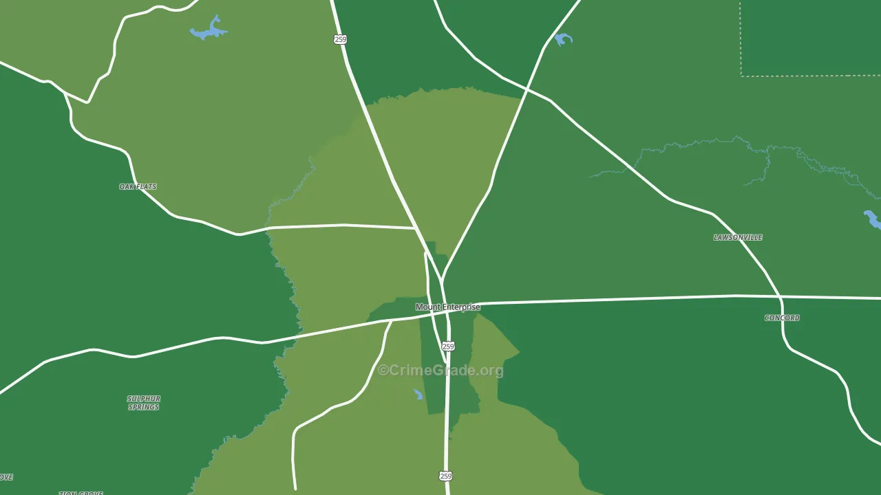 Mount Enterprise, TX Map of Vehicle Theft Rates