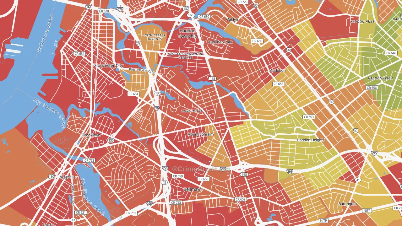 Mount Ephraim, NJ Map of Vehicle Theft Rates