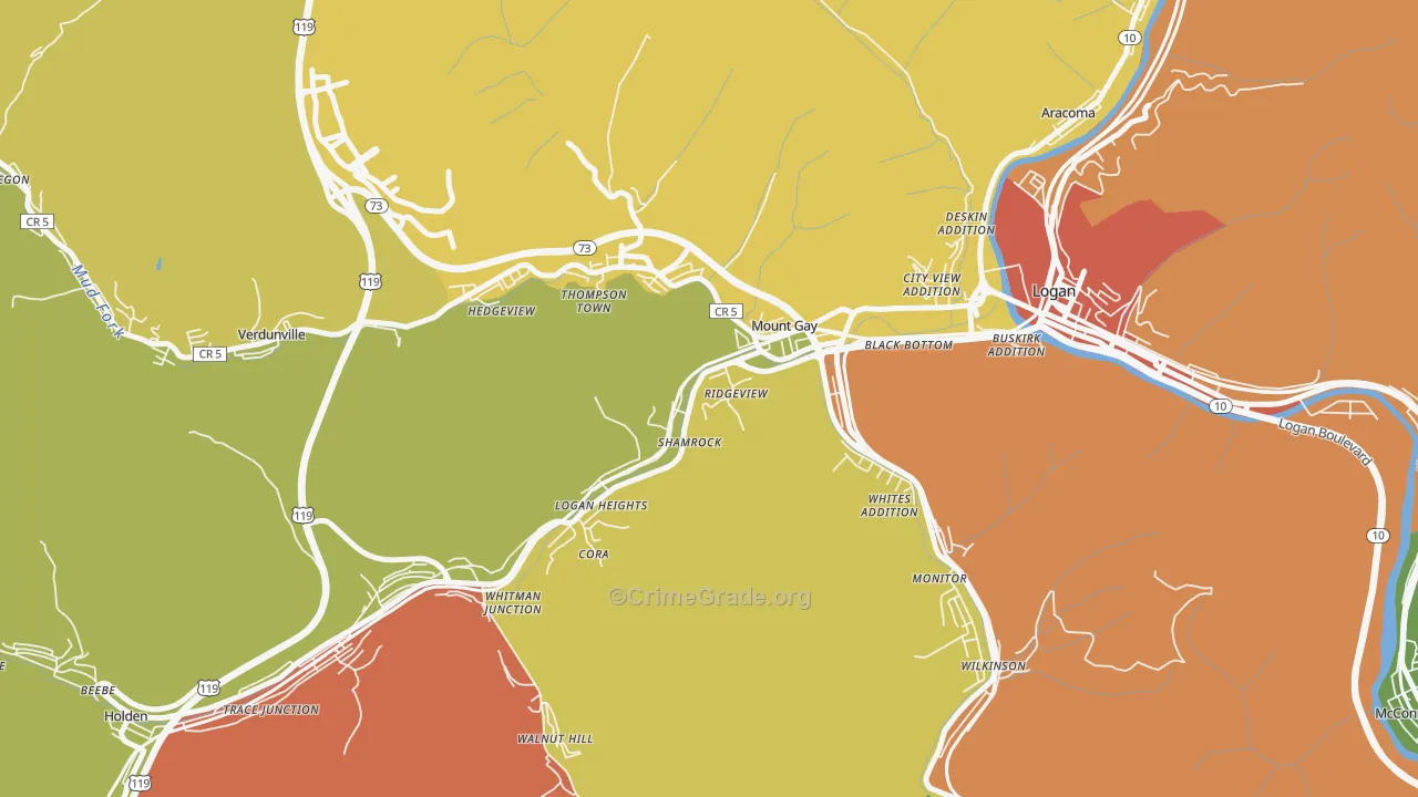 Mount Gay-Shamrock, WV Map of Vehicle Theft Rates