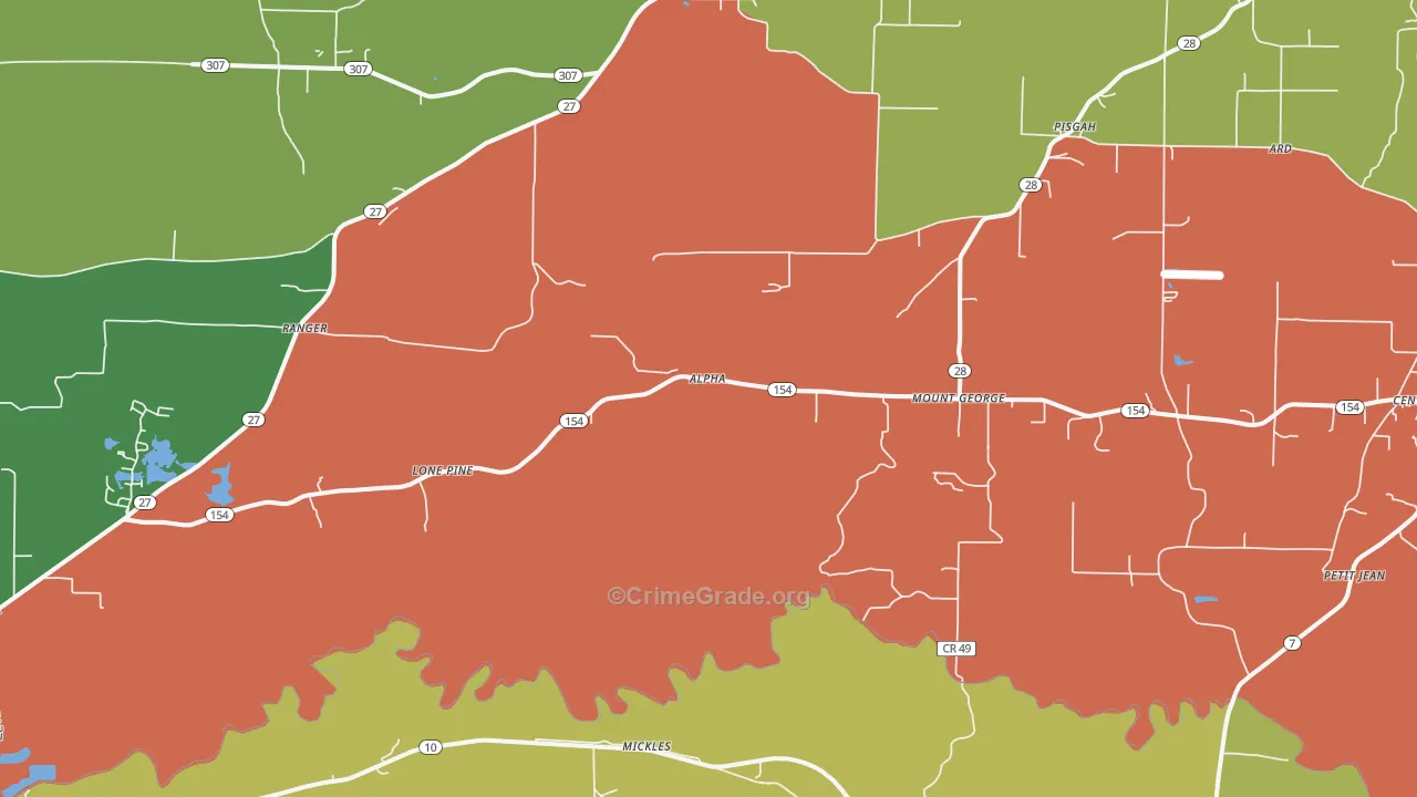 Mount George, AR Map of Vehicle Theft Rates