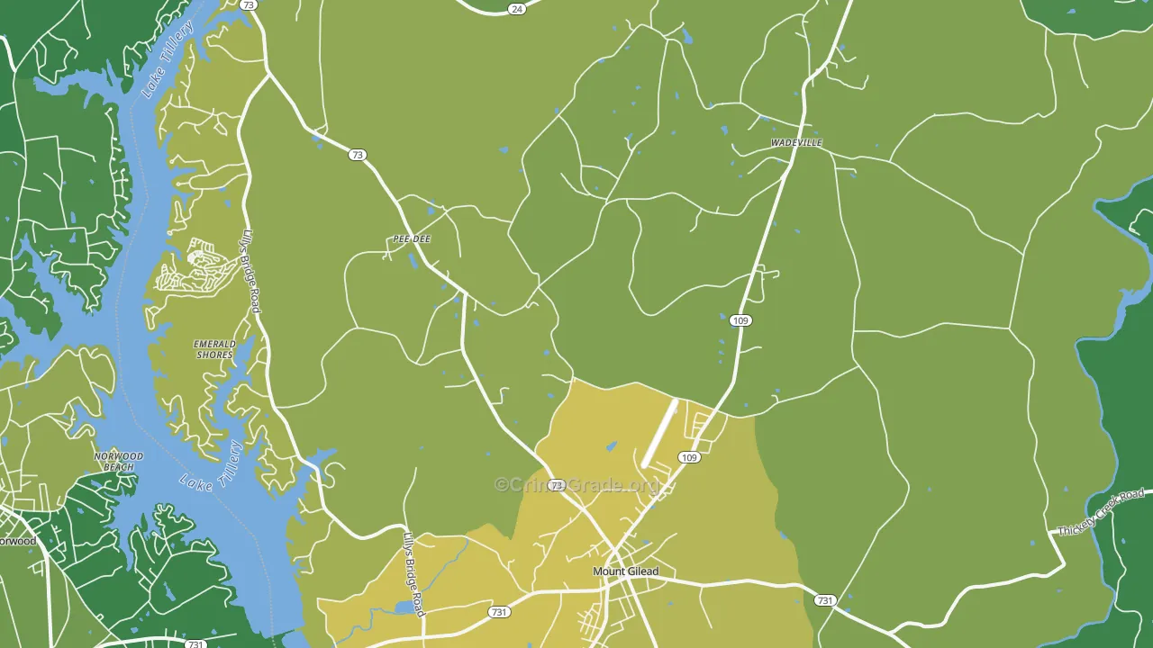 Mount Gilead, NC Map of Vehicle Theft Rates