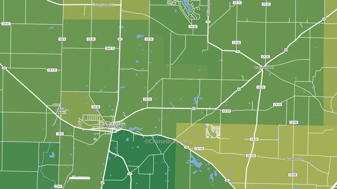 Mount Gilead, OH Map of Vehicle Theft Rates