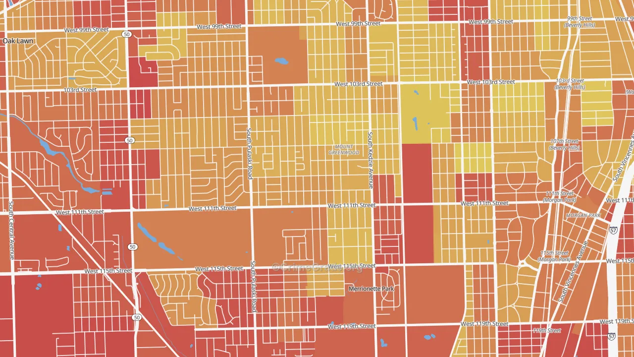 Mount Greenwood, Chicago, IL Map of Vehicle Theft Rates