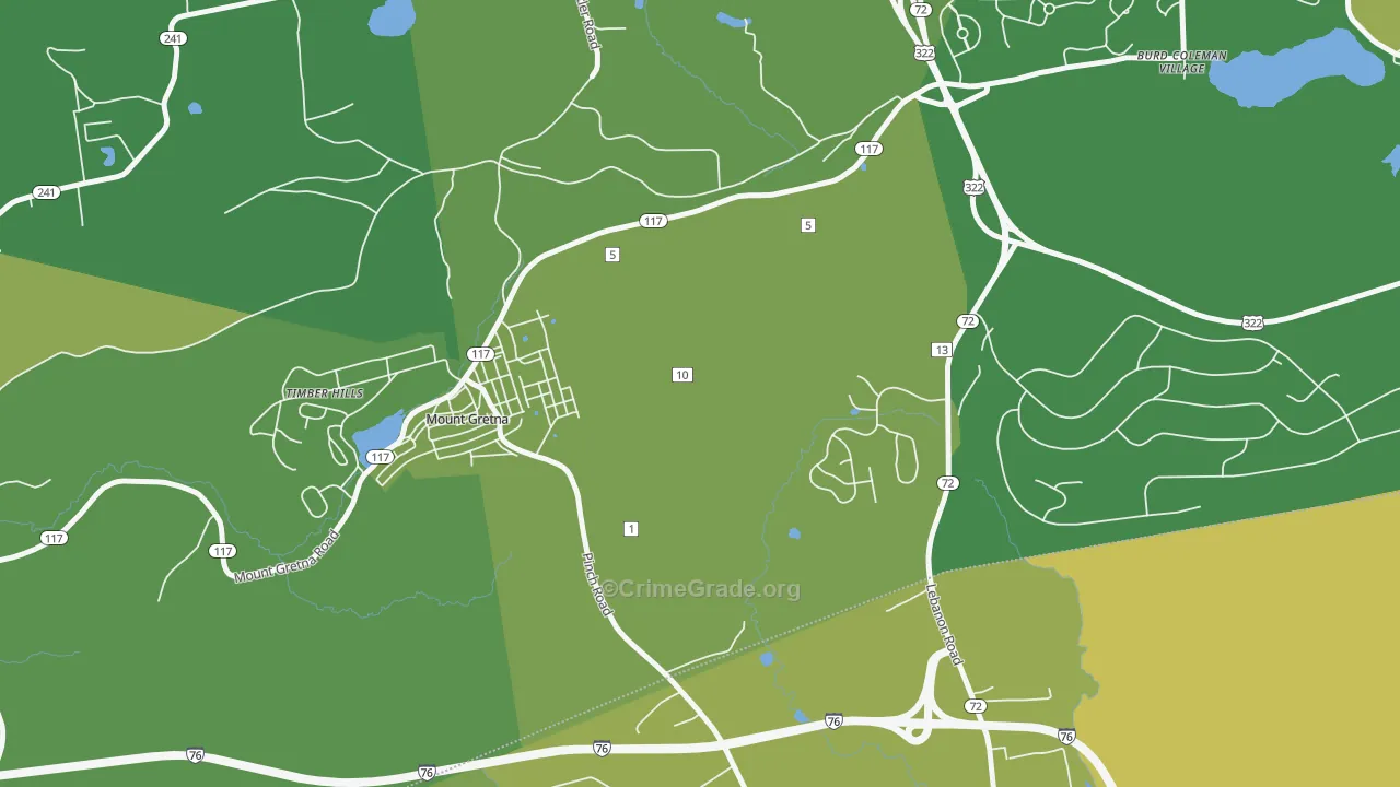 Mount Gretna Heights, PA Map of Vehicle Theft Rates