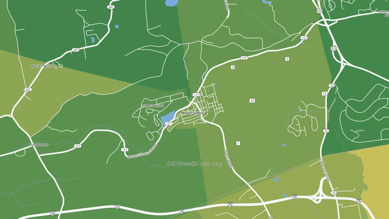 Mount Gretna, PA Map of Vehicle Theft Rates