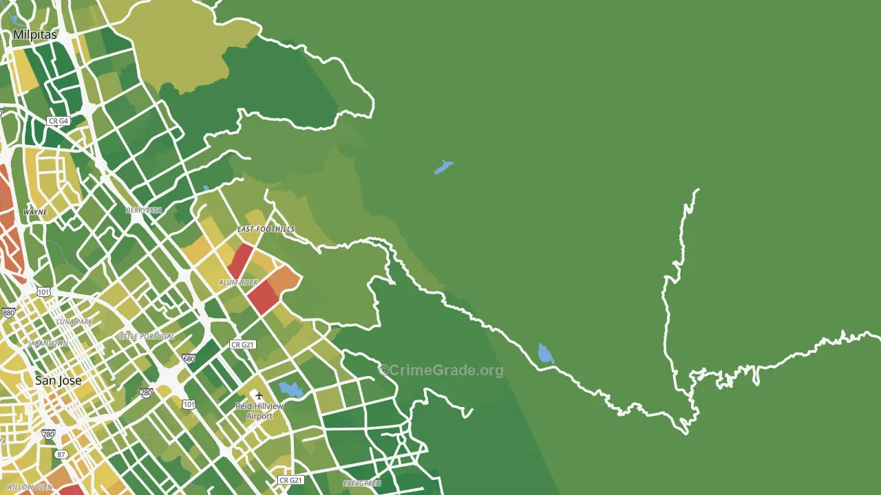 Mount Hamilton, CA Map of Vehicle Theft Rates