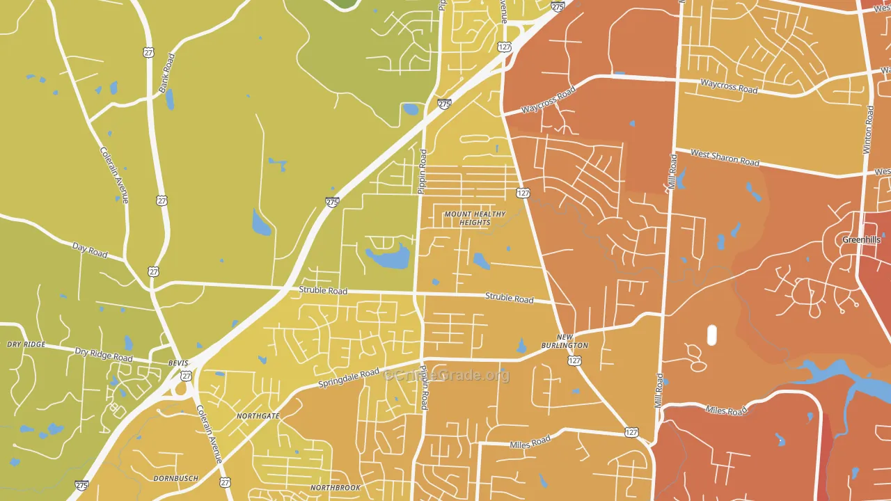 Mount Healthy Heights, Cincinnati, OH Map of Vehicle Theft Rates