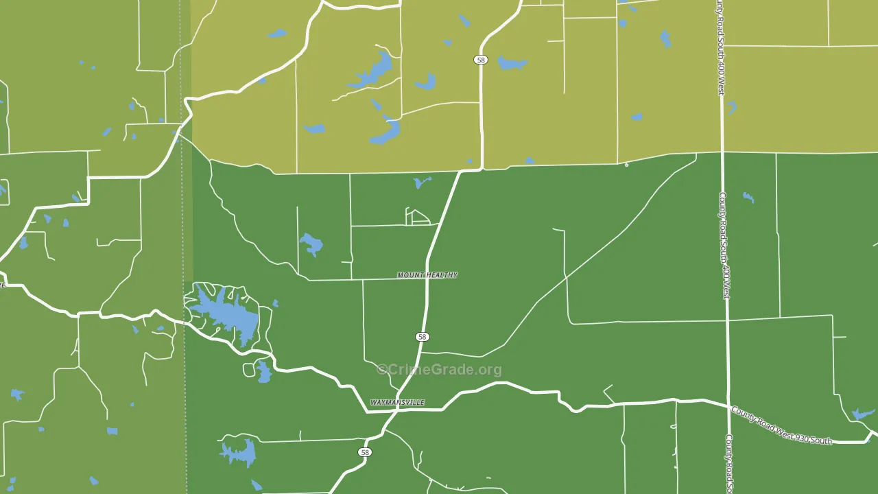 Mount Healthy, IN Map of Vehicle Theft Rates