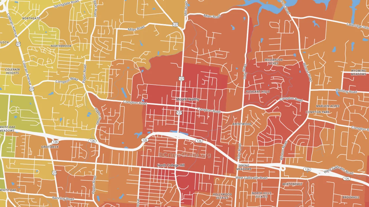 Mount Healthy, OH Map of Vehicle Theft Rates