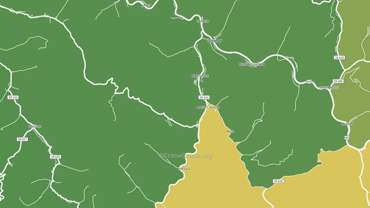 Mount Heron, VA Map of Vehicle Theft Rates