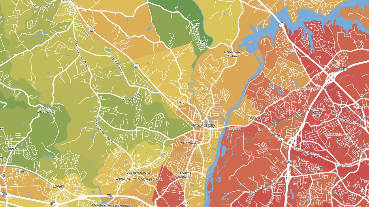 Mount Holly, NC Map of Vehicle Theft Rates