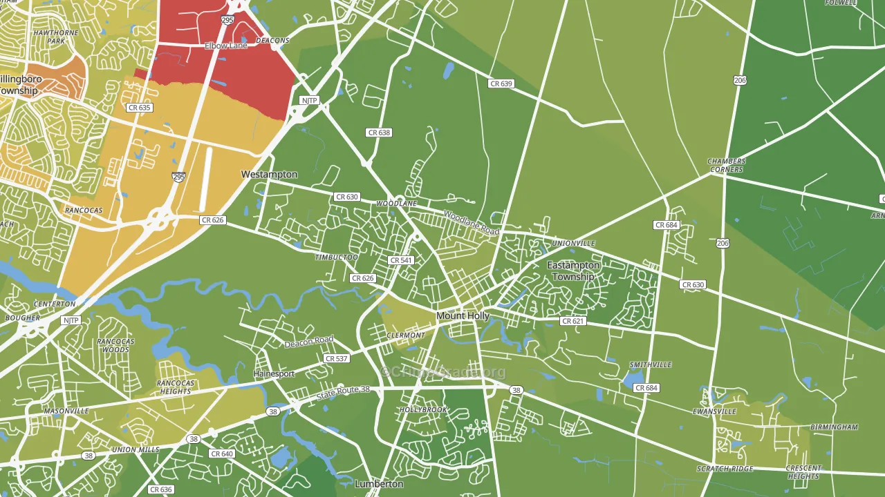 Mount Holly, NJ Map of Vehicle Theft Rates