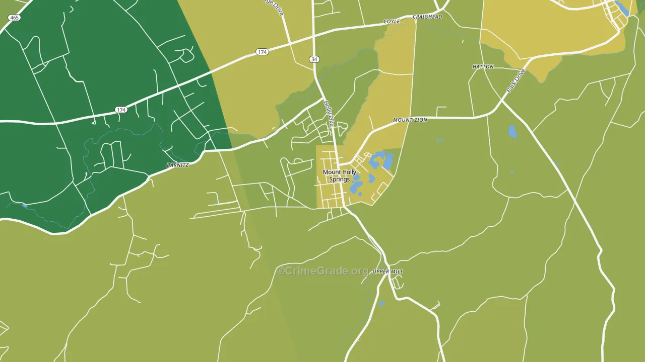 Mount Holly Springs, PA Map of Vehicle Theft Rates