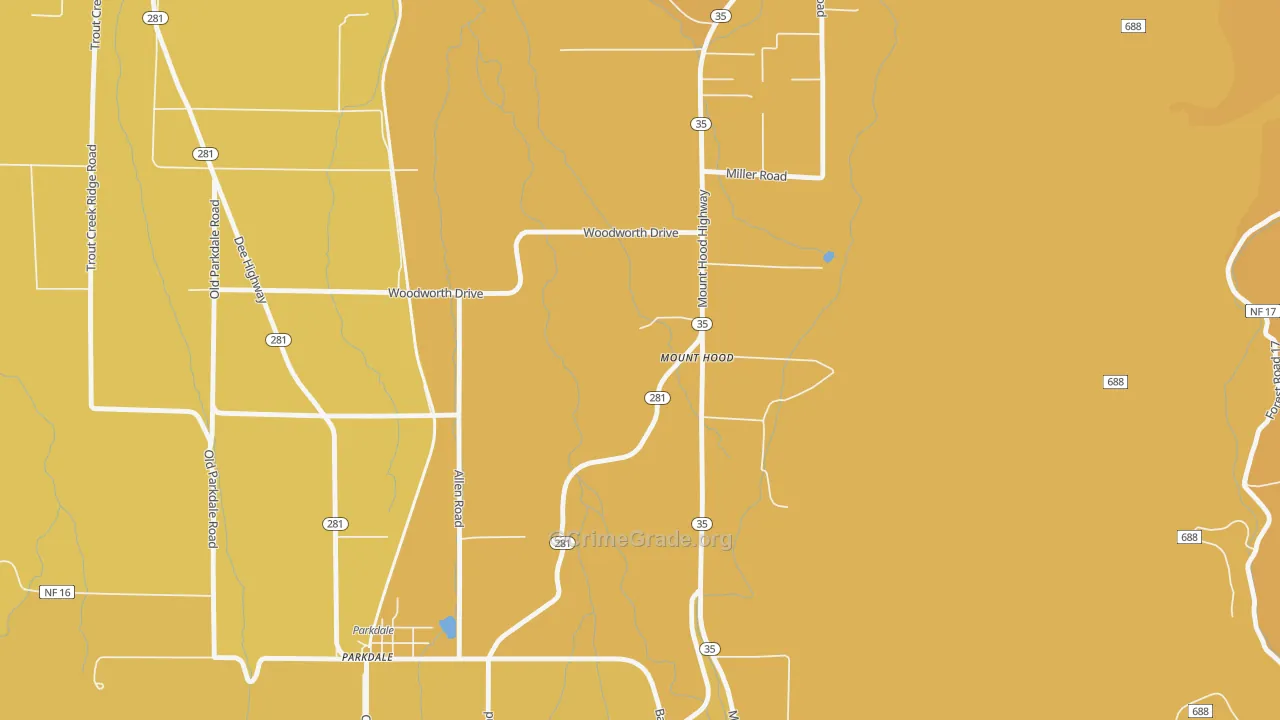 Mount Hood, OR Map of Vehicle Theft Rates