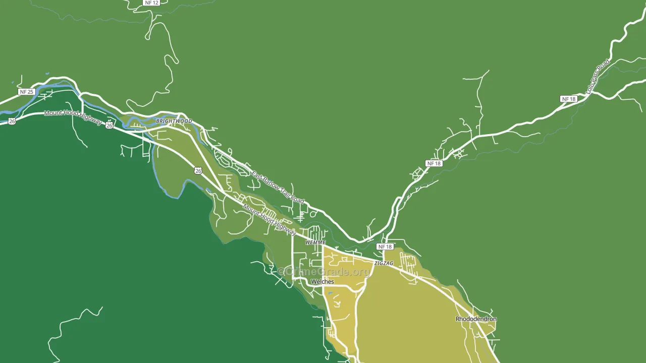 Mount Hood Village, OR Map of Vehicle Theft Rates