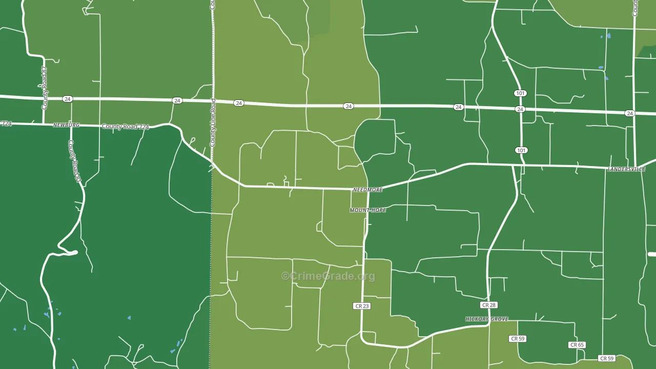 Mount Hope, AL Map of Vehicle Theft Rates