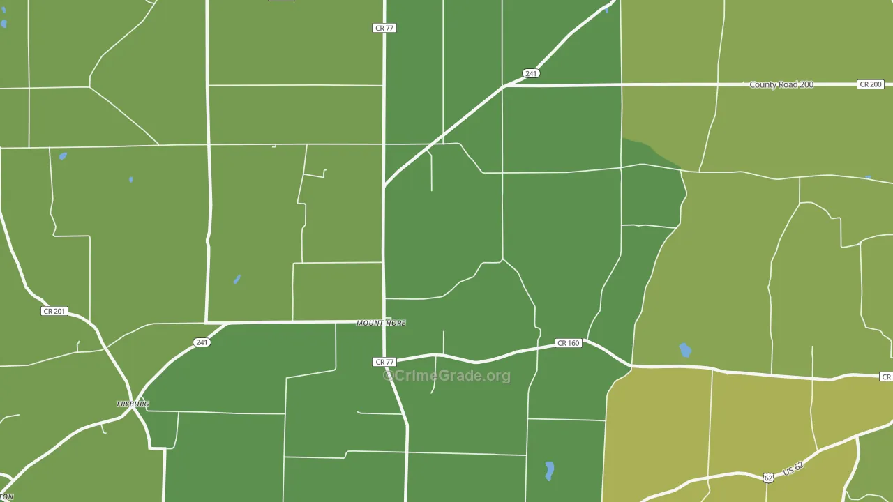 Mount Hope, OH Map of Vehicle Theft Rates