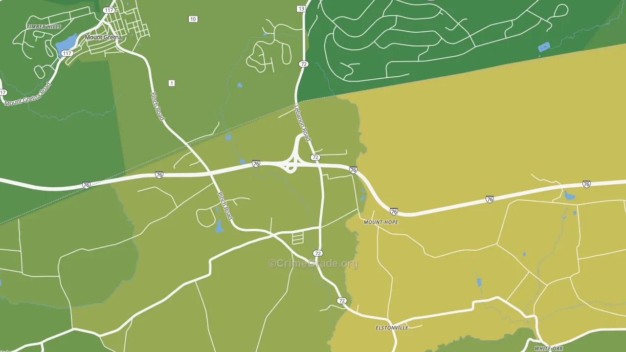 Mount Hope, PA Map of Vehicle Theft Rates