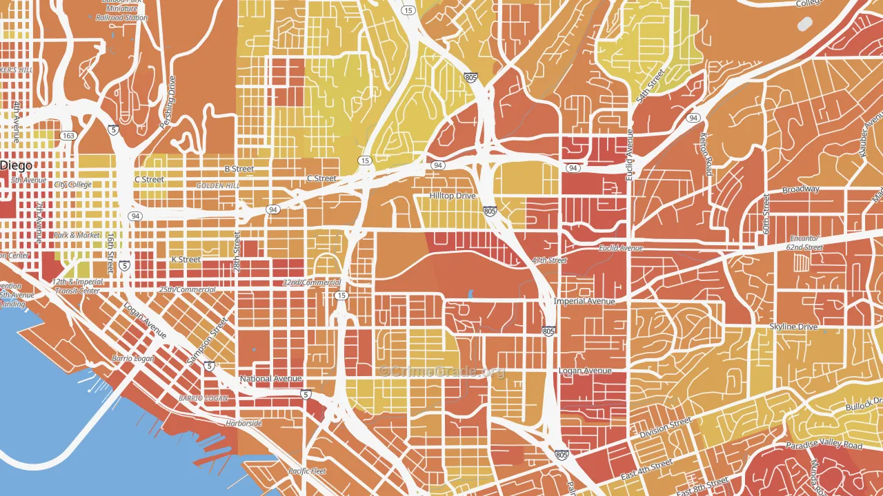 Mount Hope, San Diego, CA Map of Vehicle Theft Rates