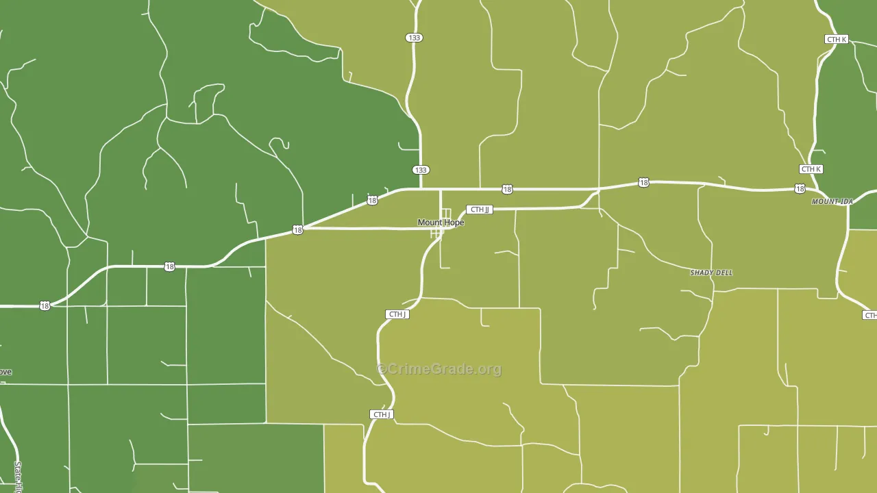 Mount Hope, WI Map of Vehicle Theft Rates
