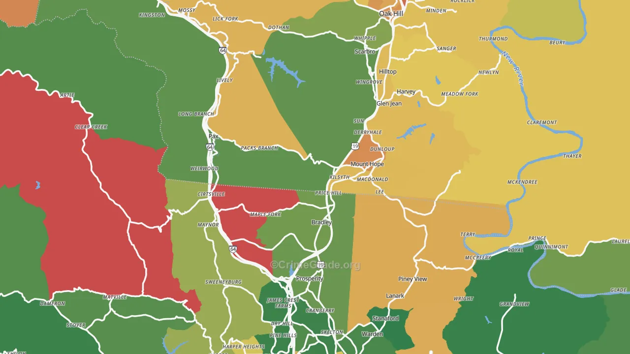 Mount Hope, WV Map of Vehicle Theft Rates