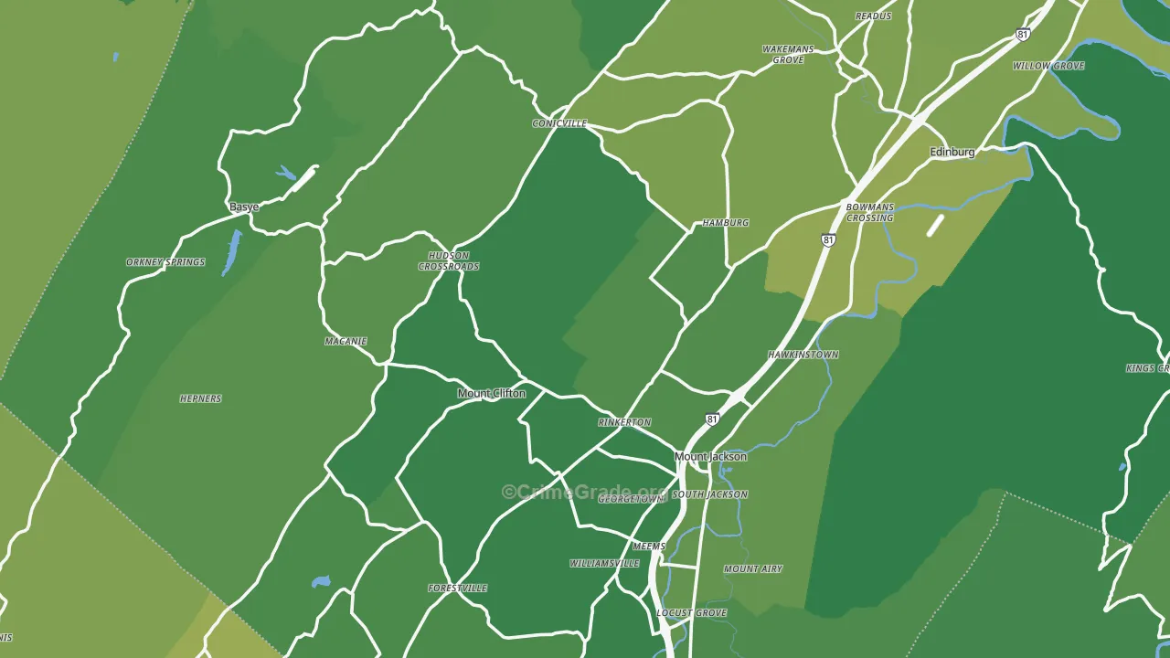Mount Jackson, VA Map of Vehicle Theft Rates