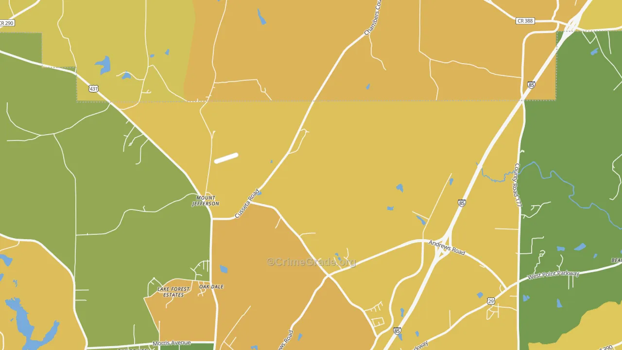 Mount Jefferson, AL Map of Vehicle Theft Rates
