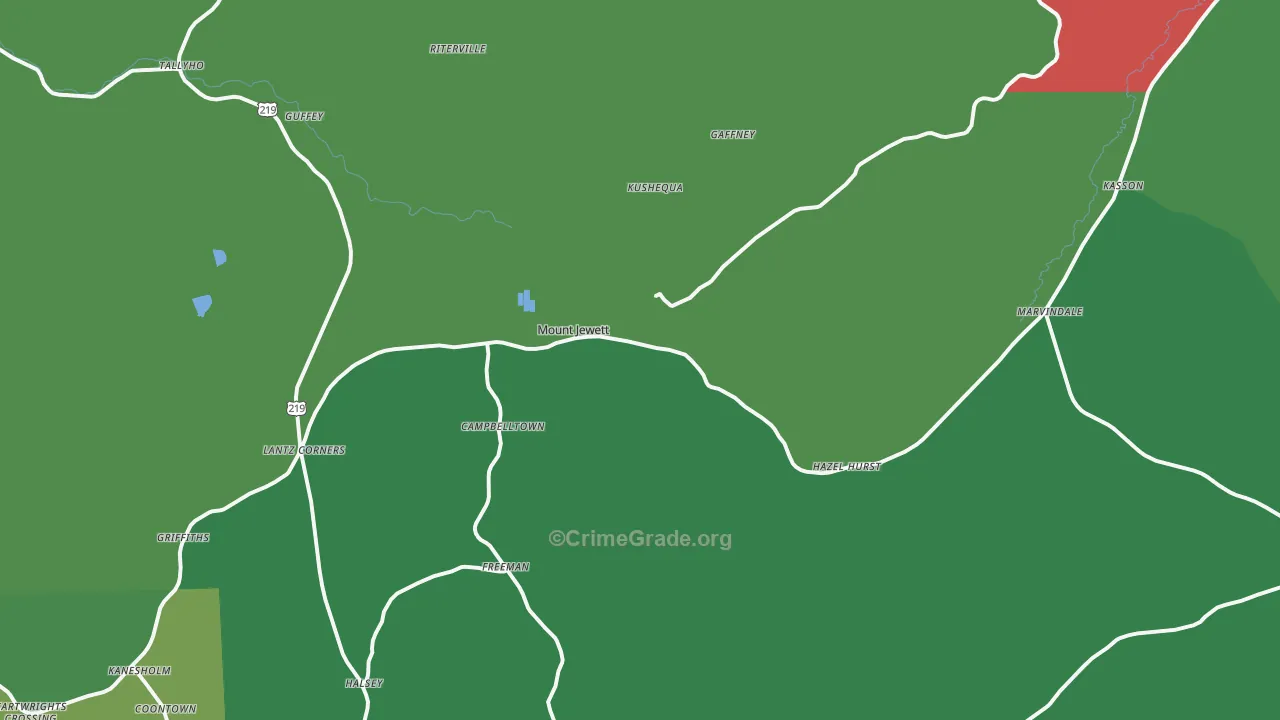 Mount Jewett, PA Map of Vehicle Theft Rates