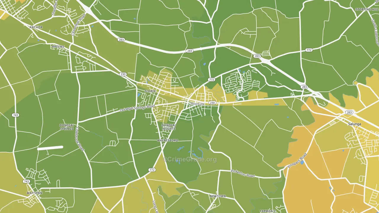 Mount Joy, PA Map of Vehicle Theft Rates