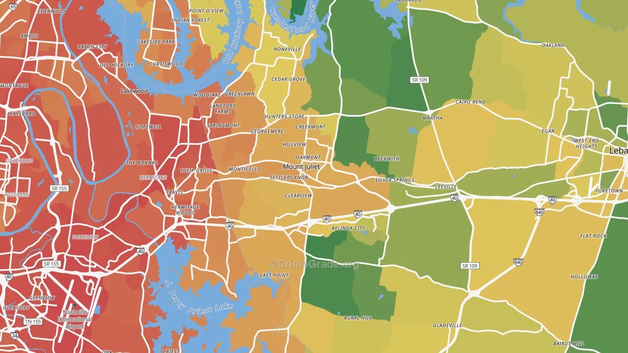 Mount Juliet, TN Map of Vehicle Theft Rates