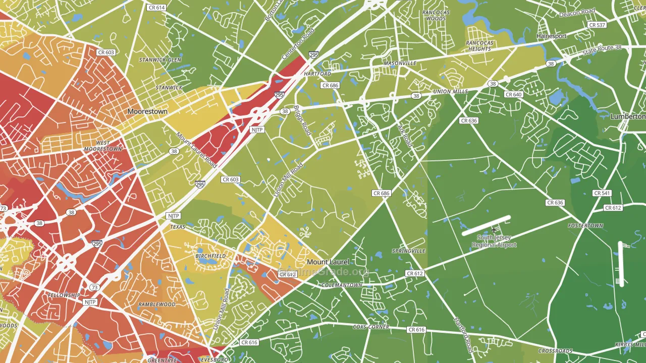 Mount Laurel, NJ Map of Vehicle Theft Rates