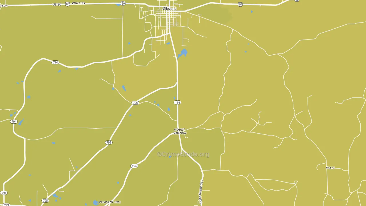 Mount Lebanon, LA Map of Vehicle Theft Rates