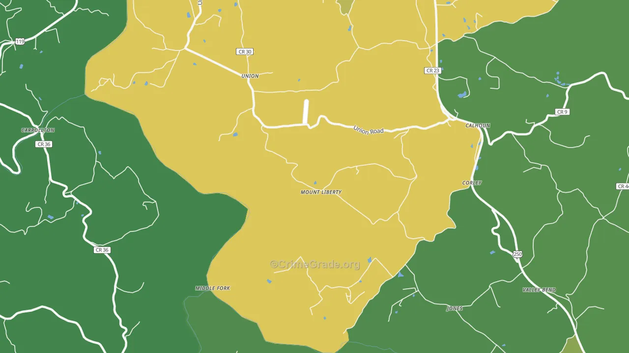 Mount Liberty, WV Map of Vehicle Theft Rates