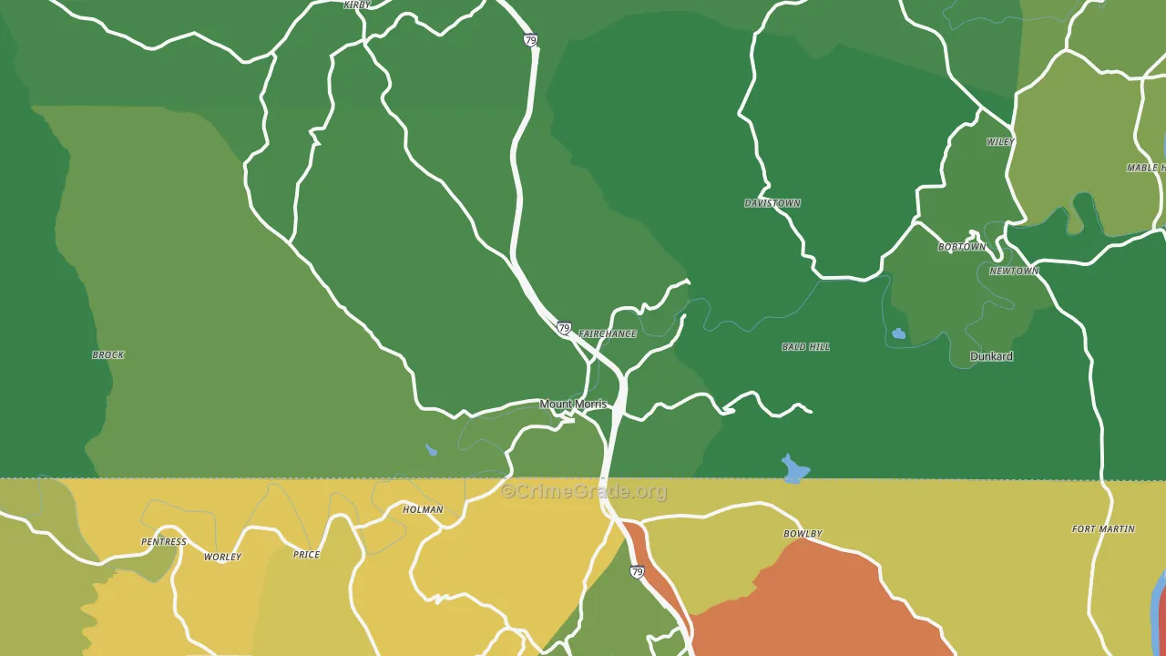 Mount Morris, PA Map of Vehicle Theft Rates