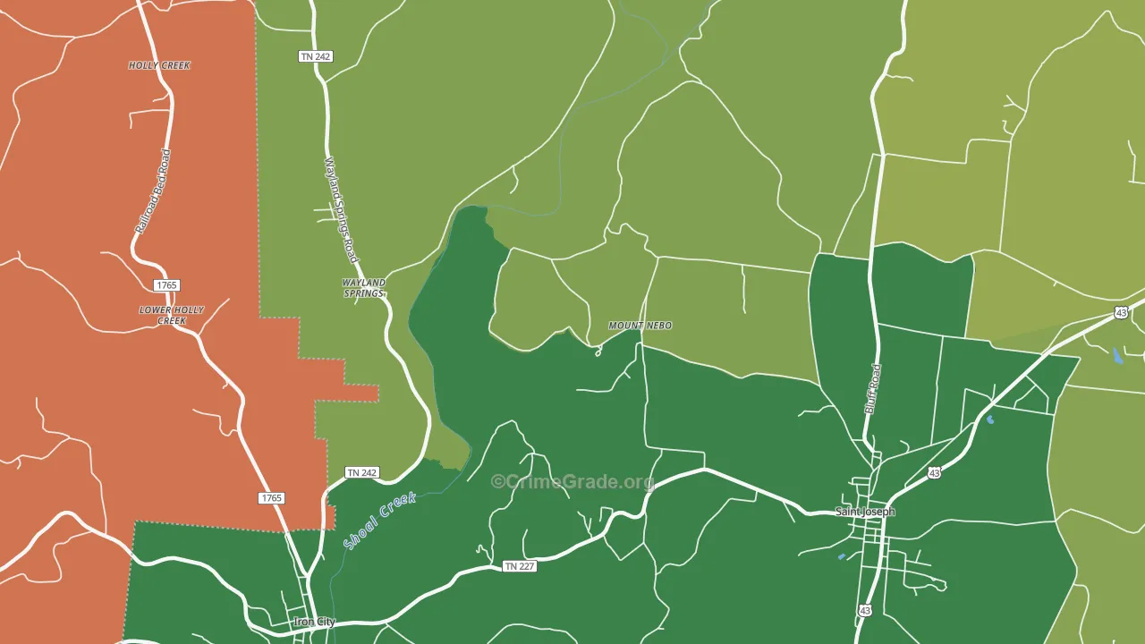 Mount Nebo, TN Map of Vehicle Theft Rates