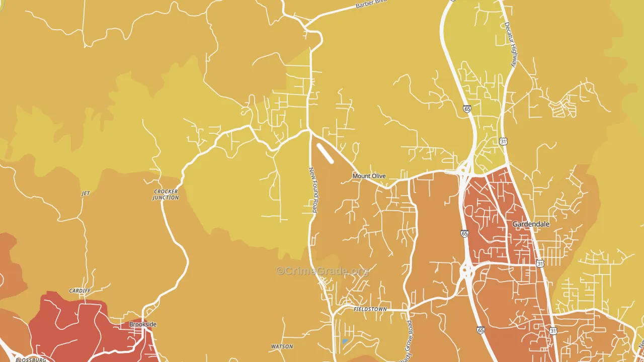Mount Olive, AL Map of Vehicle Theft Rates