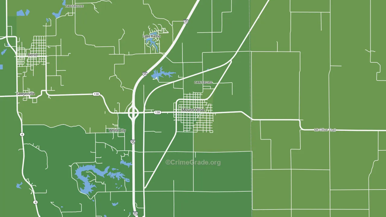 Mount Olive, IL Map of Vehicle Theft Rates