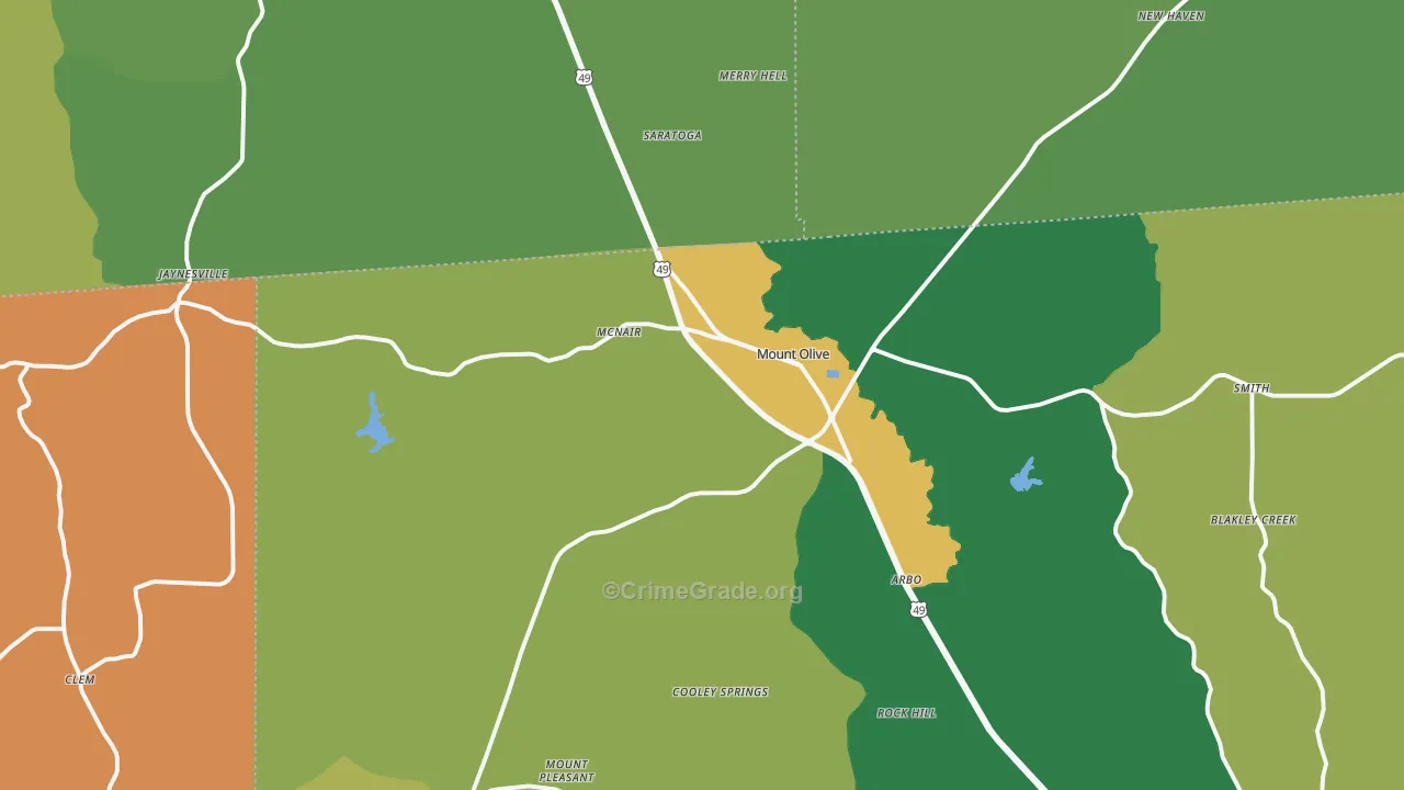 Mount Olive, MS Map of Vehicle Theft Rates