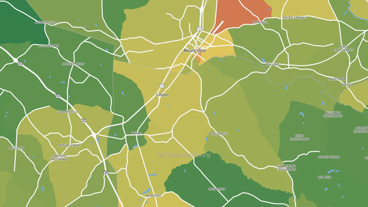 Mount Olive, NC Map of Vehicle Theft Rates