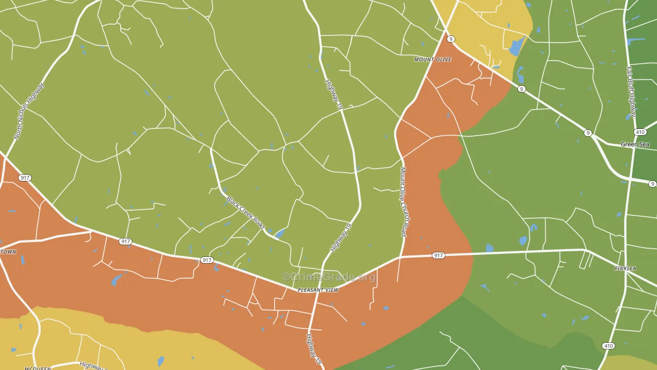 Mount Olive, SC Map of Vehicle Theft Rates