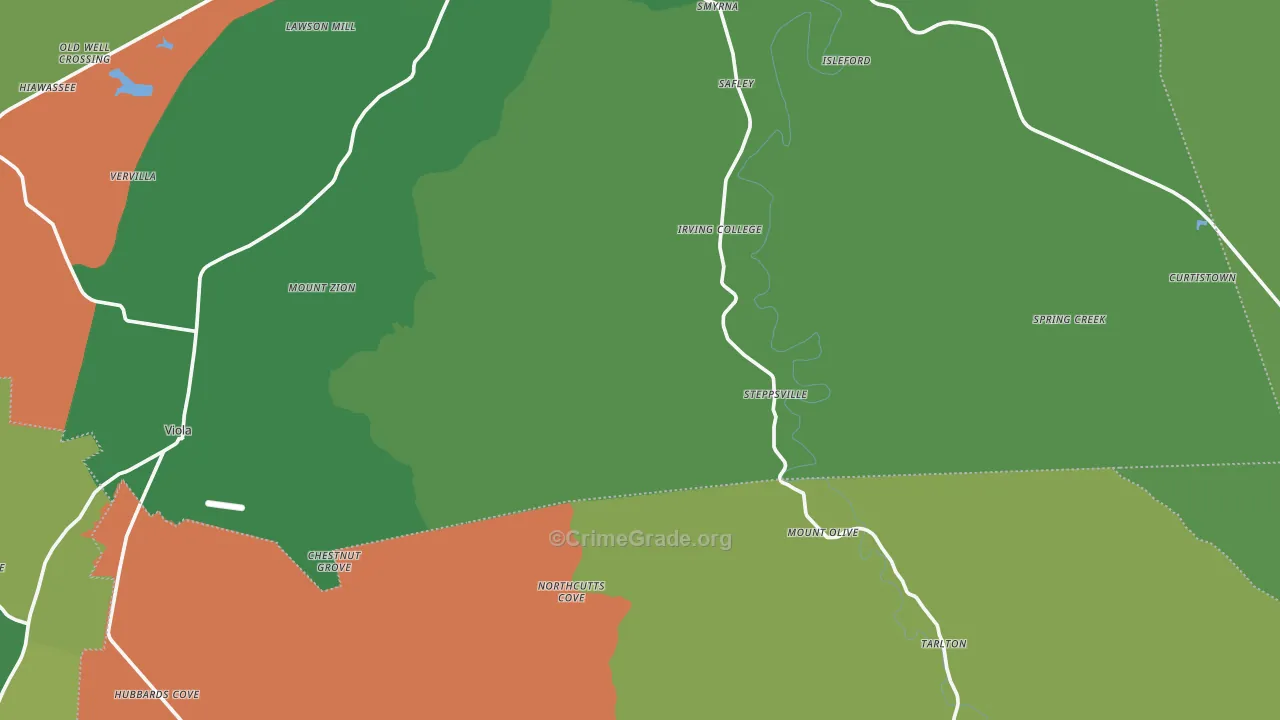 Mount Olive, TN Map of Vehicle Theft Rates