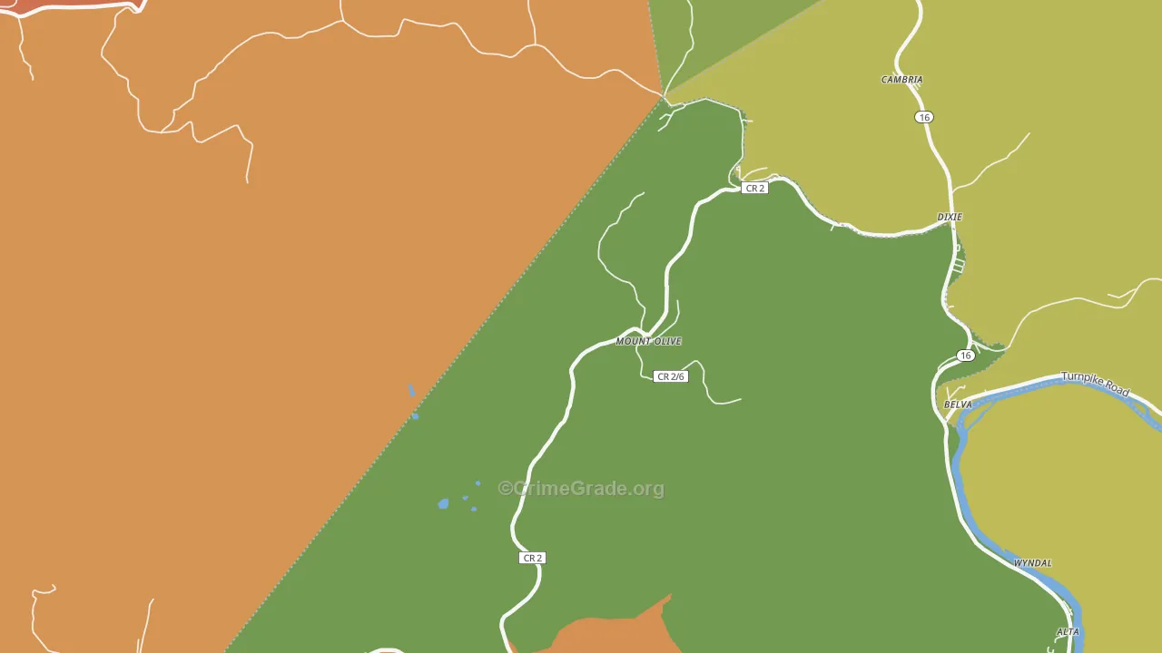 Mount Olive, WV Map of Vehicle Theft Rates