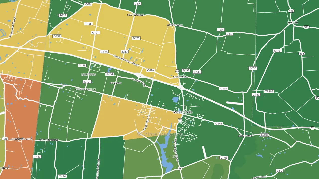 Mount Orab, OH Map of Vehicle Theft Rates