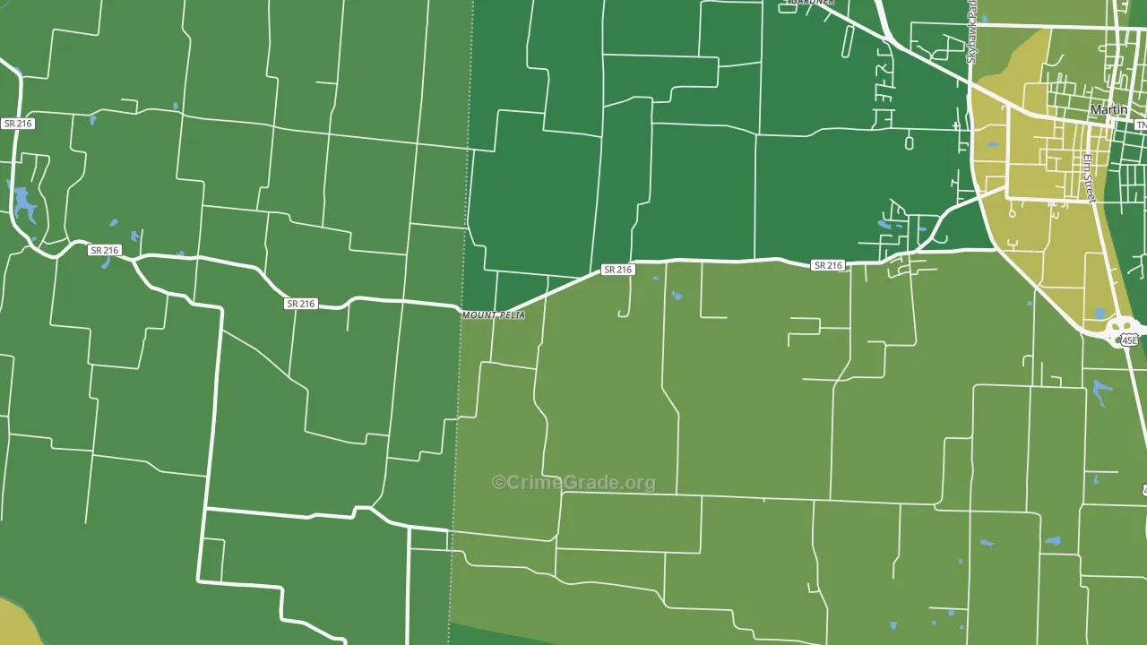 Mount Pelia, TN Map of Vehicle Theft Rates