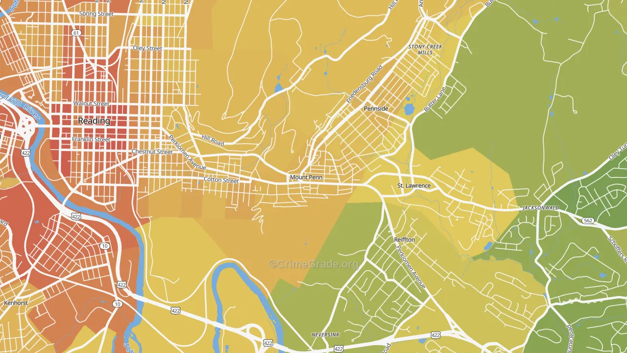 Mount Penn, PA Map of Vehicle Theft Rates