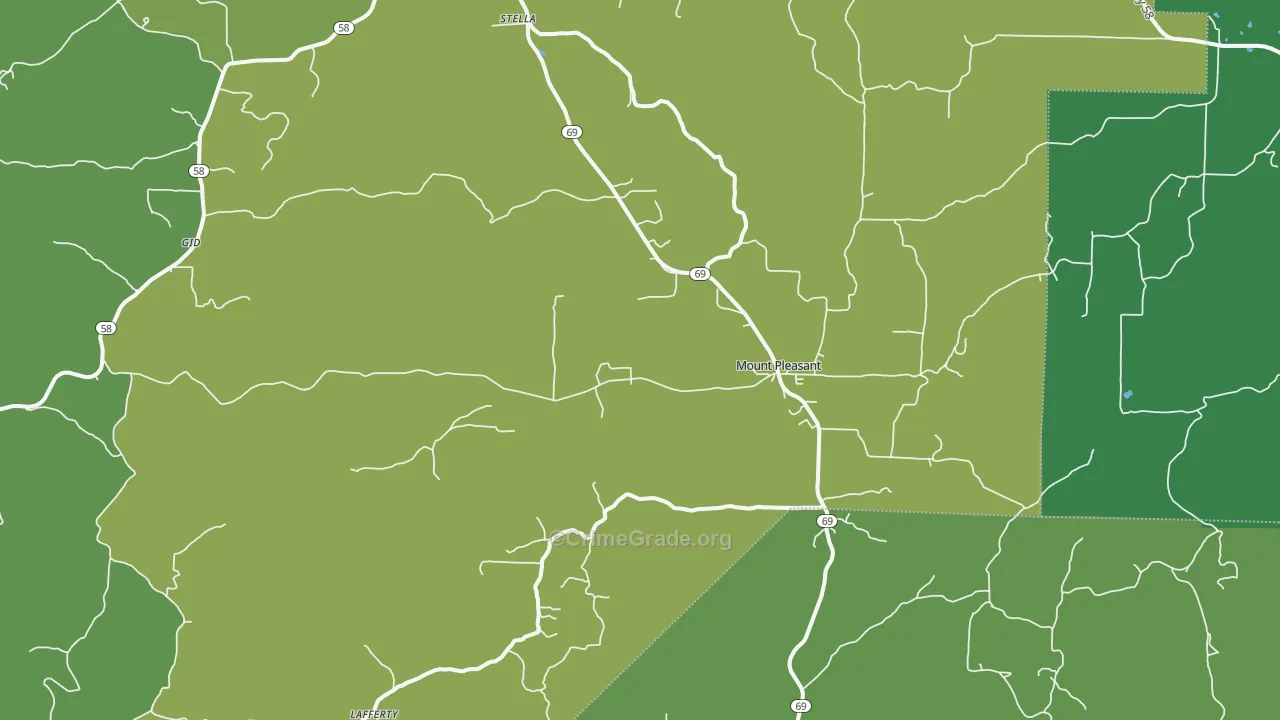 Mount Pleasant, AR Map of Vehicle Theft Rates