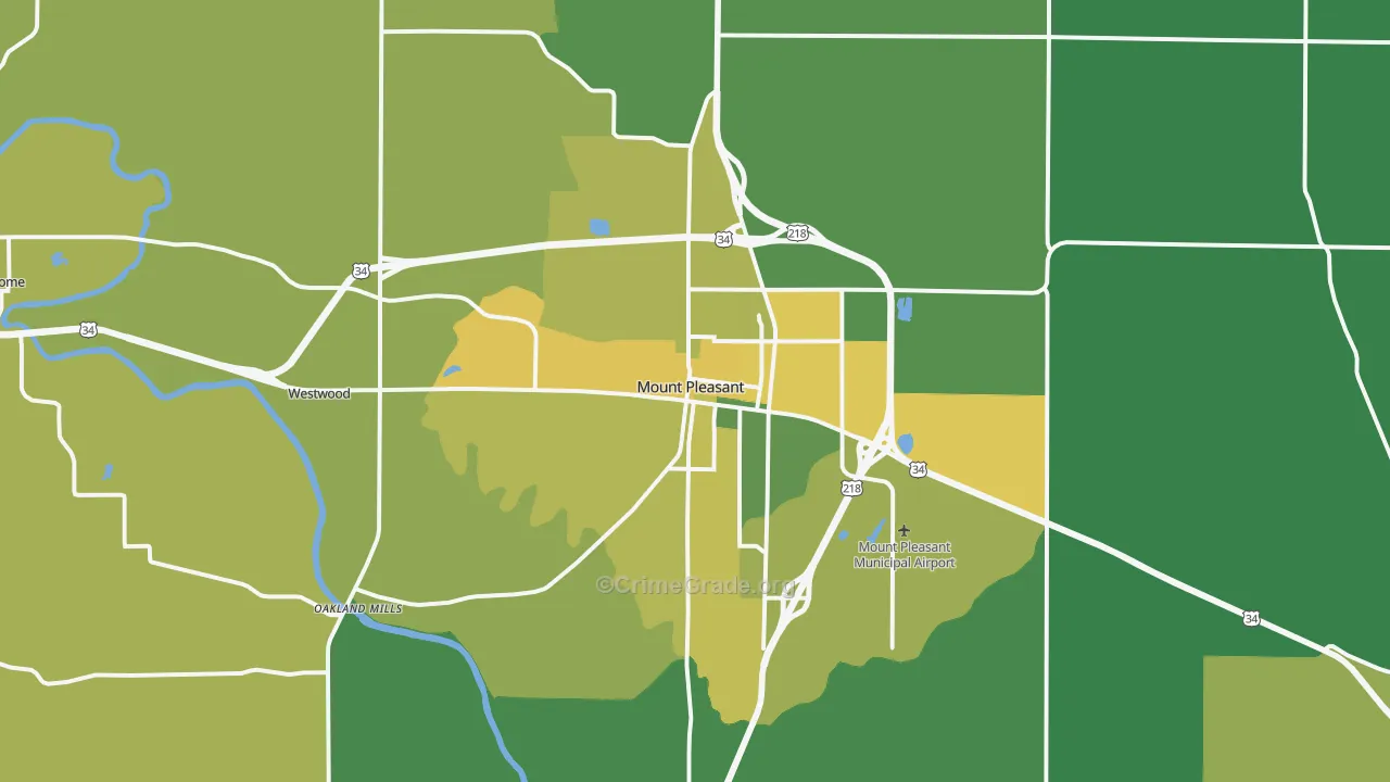Mount Pleasant, IA Map of Vehicle Theft Rates