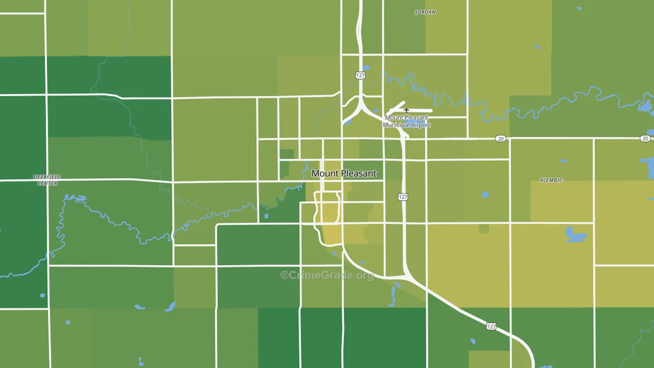 Mount Pleasant, MI Map of Vehicle Theft Rates