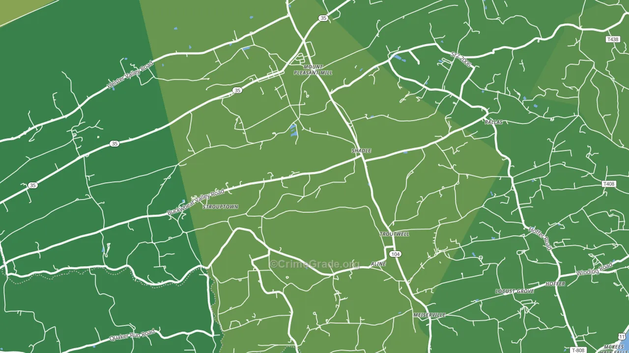 Mount Pleasant Mills, PA Map of Vehicle Theft Rates
