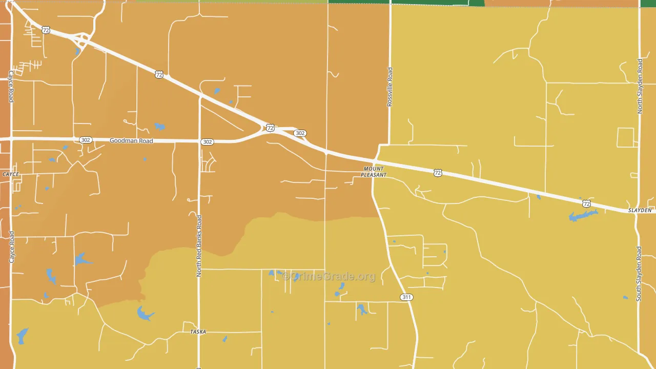Mount Pleasant, MS Map of Vehicle Theft Rates